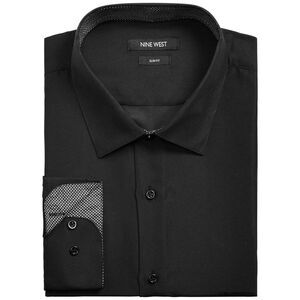 Nine West Mens Slim-Fit Performance Solid Button Down Dress Shirt, NWT